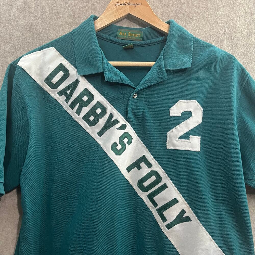 Vintage All Sports By Somers Darby’s Folly Rugby Polo Green Size L Made‎ in USA - Picture 2 of 9